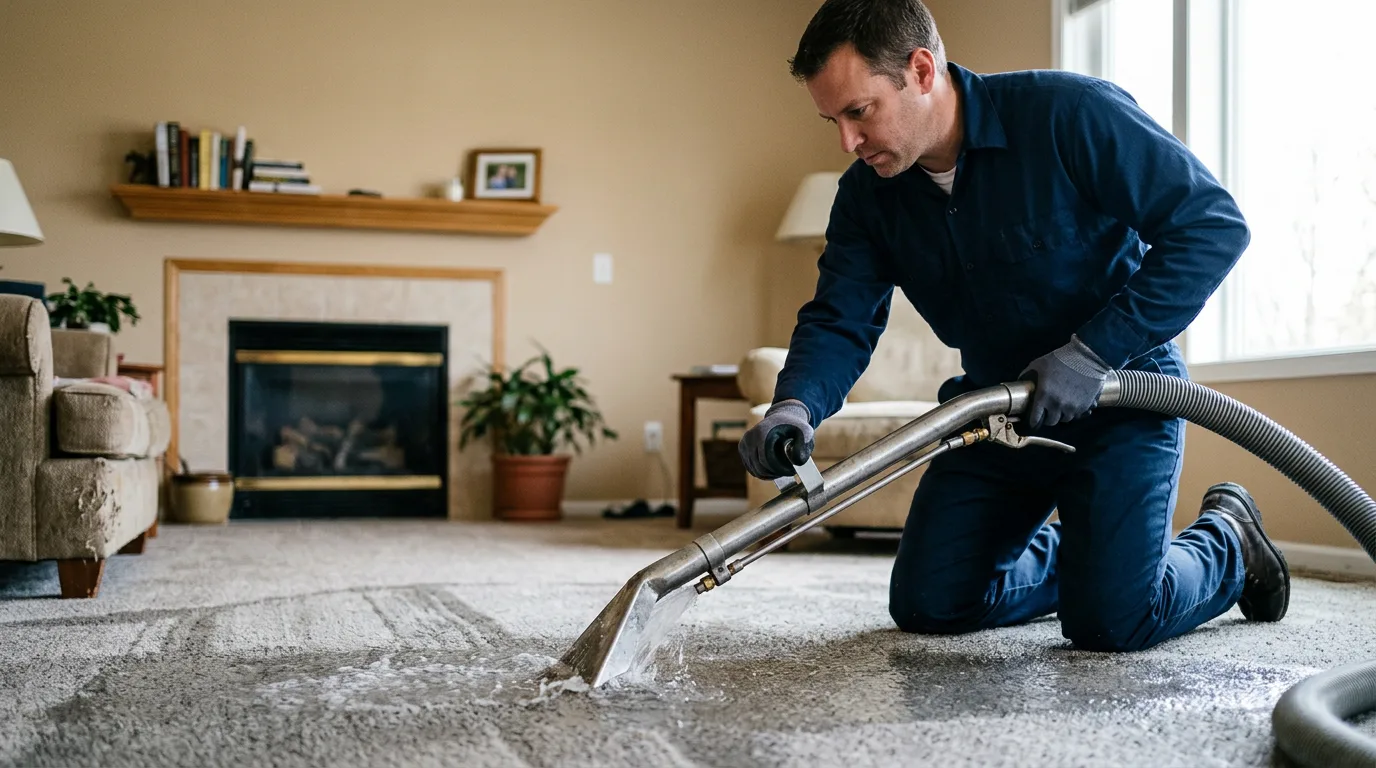Water damage restoration technician working near Chandler, IN